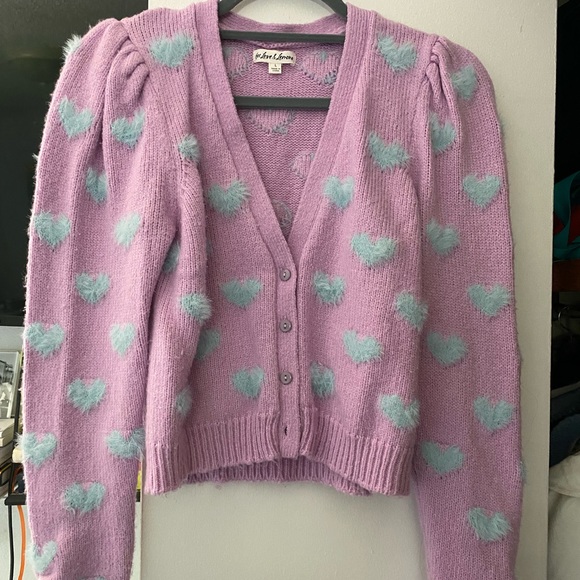 Lemons Purple and Blue Heart Sweater 